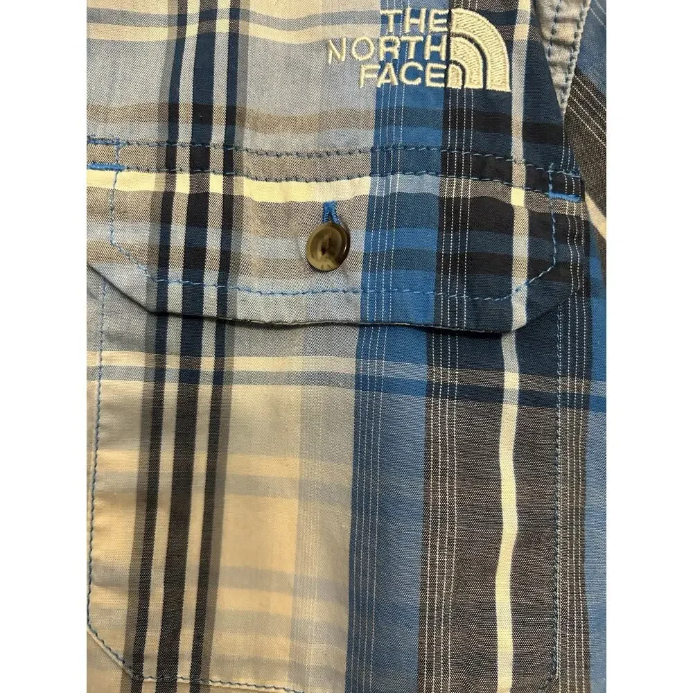 The North Face plaid blue yellow Shirt Men's Large Short-Sleeve western casual